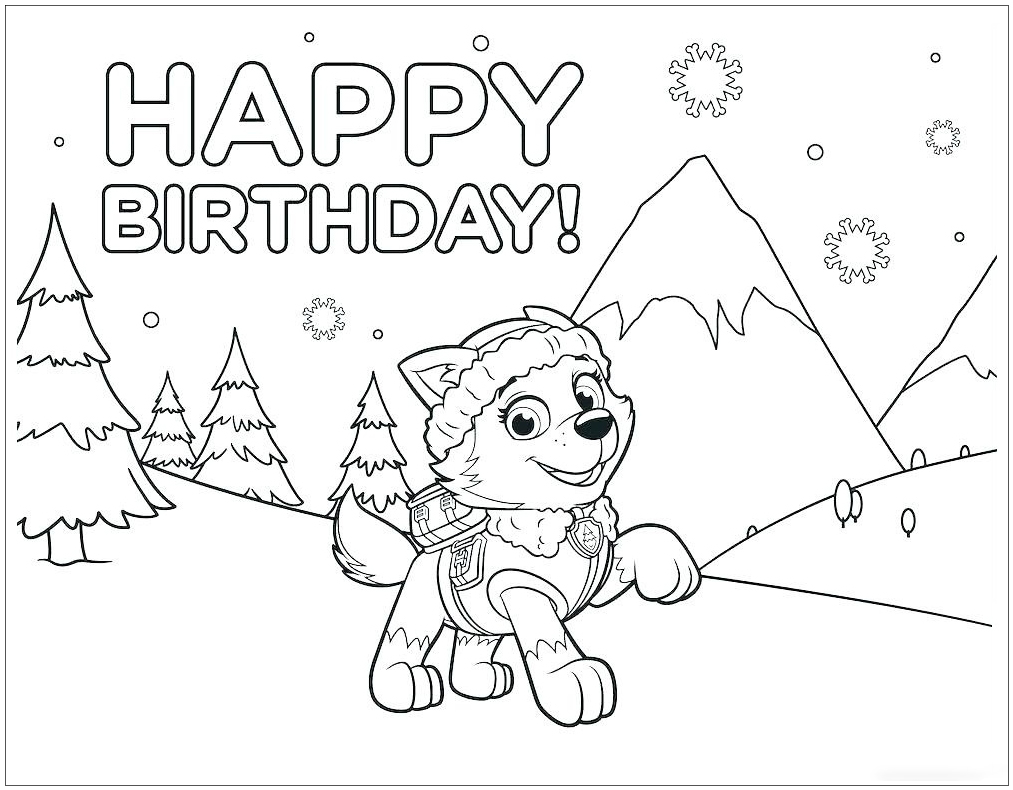 desenho de feliz aniversário patrulha pata para colorir