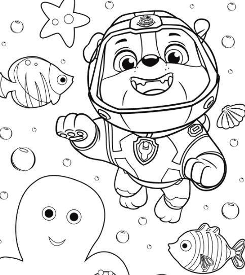 Paw Patrol Rubble Underwater Coloring Page
