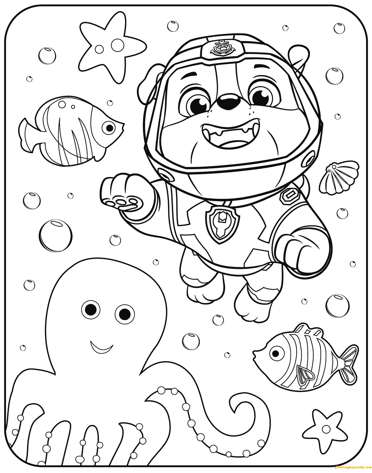 Paw Patrol Rubble coloriage sous-marin