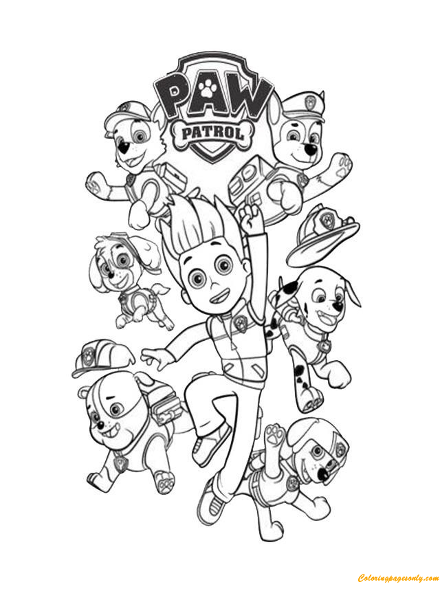 Paw Patrol Ryder And The Dogs Coloring Page