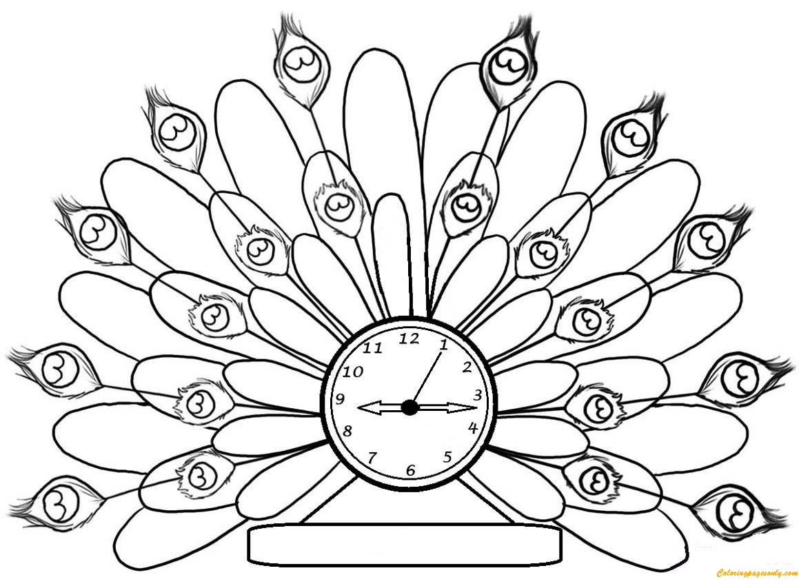 Peacock Clock Coloring Pages