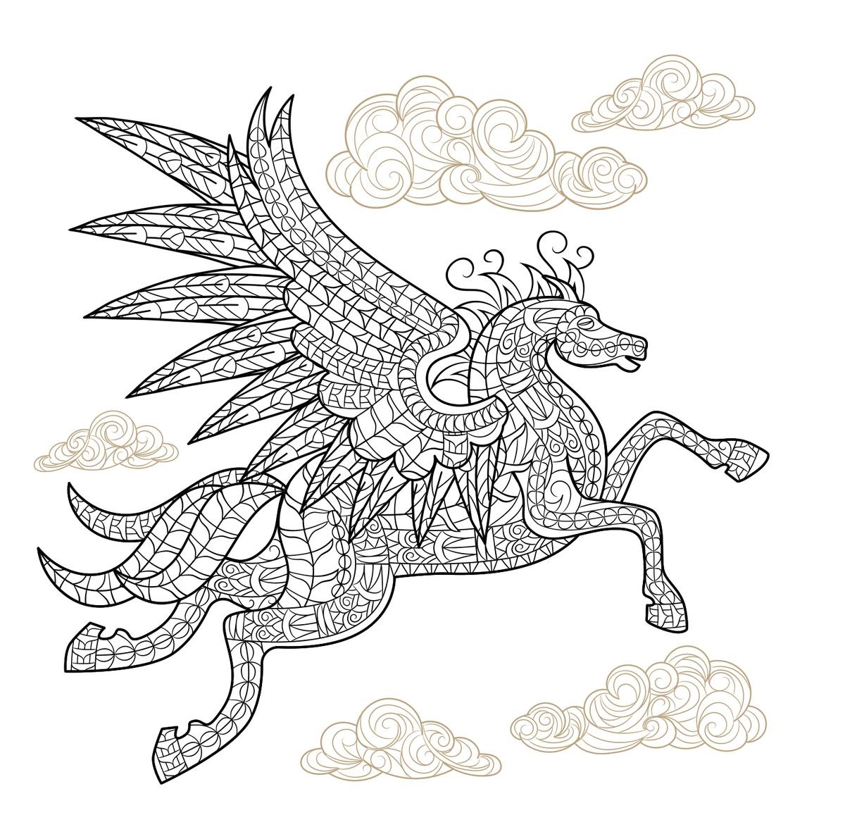 Pagina da colorare di Pegasus cavallo alato