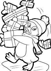 Penguin And Presents For Christmas Coloring Page
