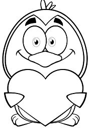 Penguin Cartoon Character Holding a Valentine Heart Coloring Page