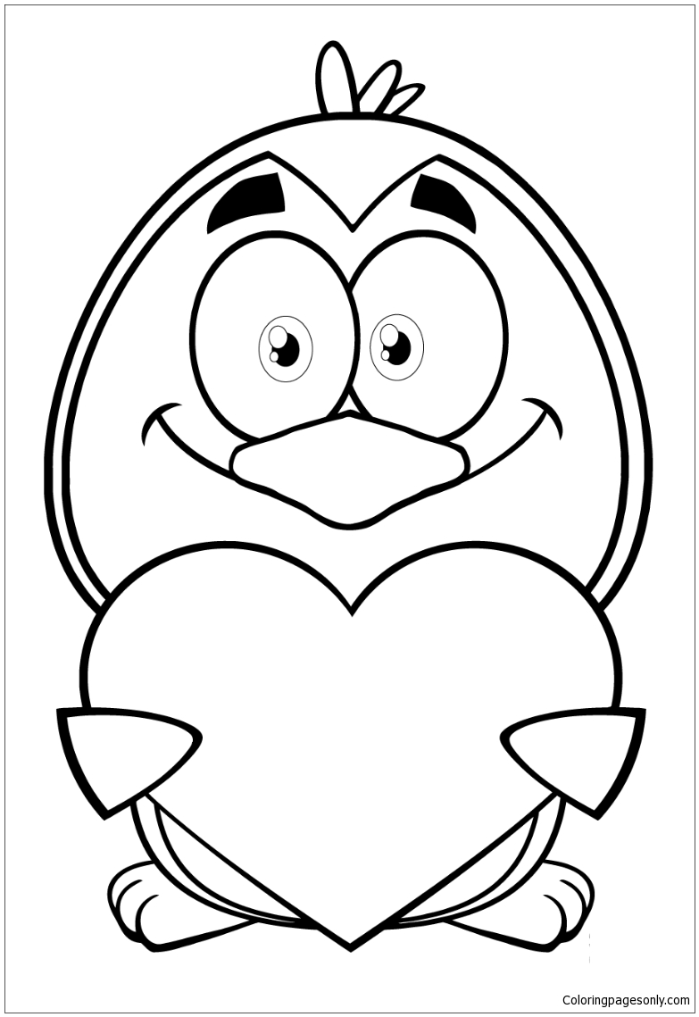 Персонаж мультфильма "Пингвин" держит сердце Валентины со Дня святого Валентина
