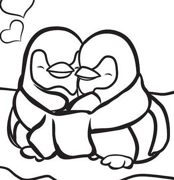 Penguins in Love Coloring Page