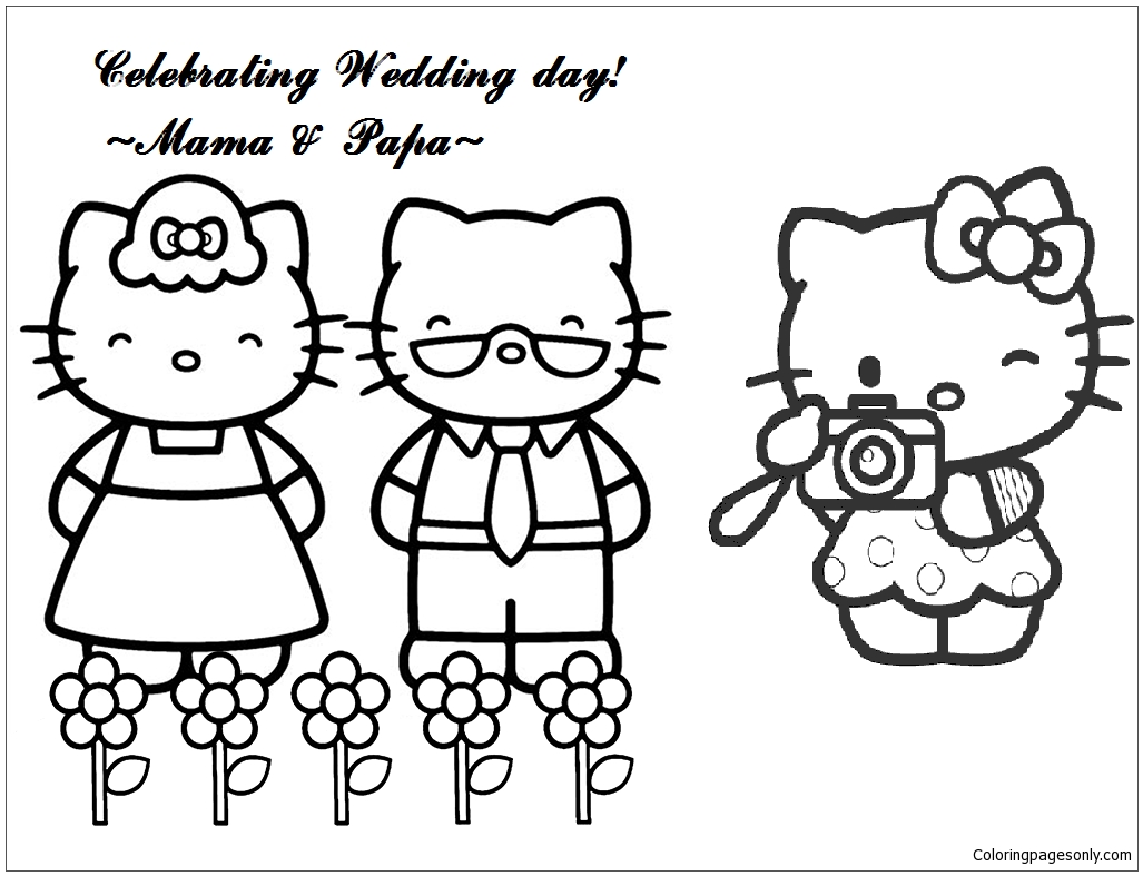 Photoshoot to Celebrate Wedding Hello Kitty s parents Coloring Page - Free Coloring Pages Online