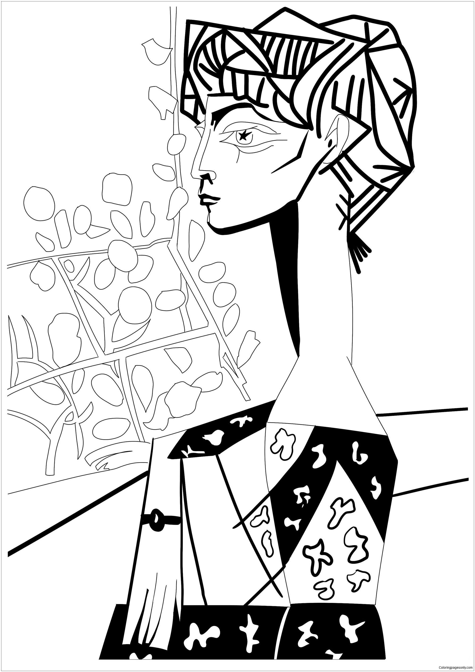 Picasso Jacqueline With Flowers Coloring Pages