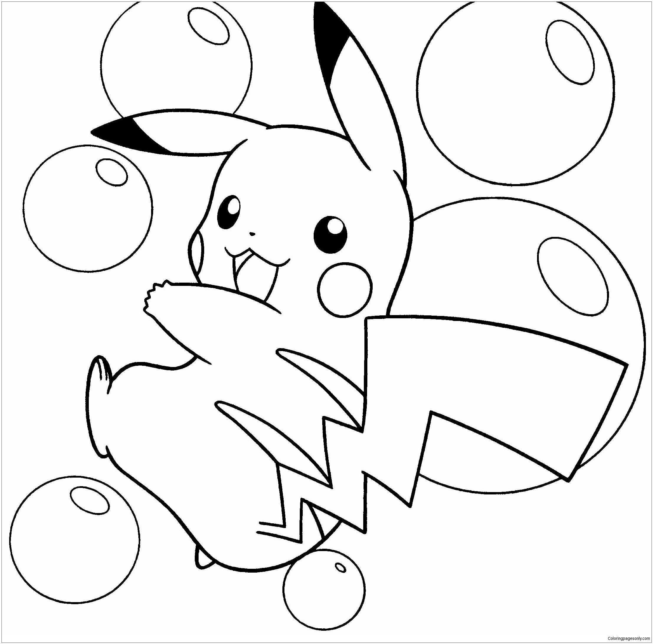 Pikachu Playing Bubbles Coloring Pages
