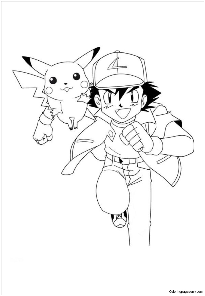 Pikachu With Ash Coloring Pages - Cartoons Coloring Pages ...