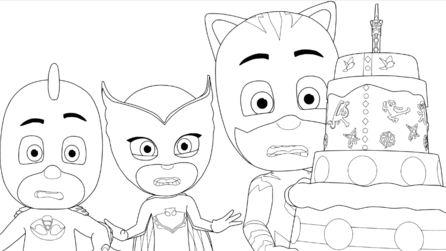 PJ Masks Birthday Cake Coloring Pages