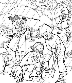 Planting A Tree Under The Rain Coloring Pages