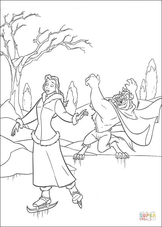 Eislaufen von Beauty and the Beast Coloring Page