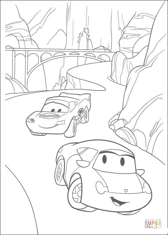 Brücke hinter McQueen auf einer steilen und kurvigen Straße von Disney Cars von Disney Cars