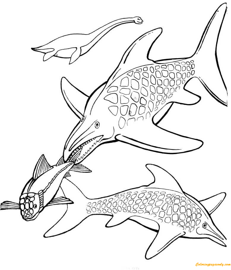 Plesiosaur And Ichthyosaurs Coloring Page