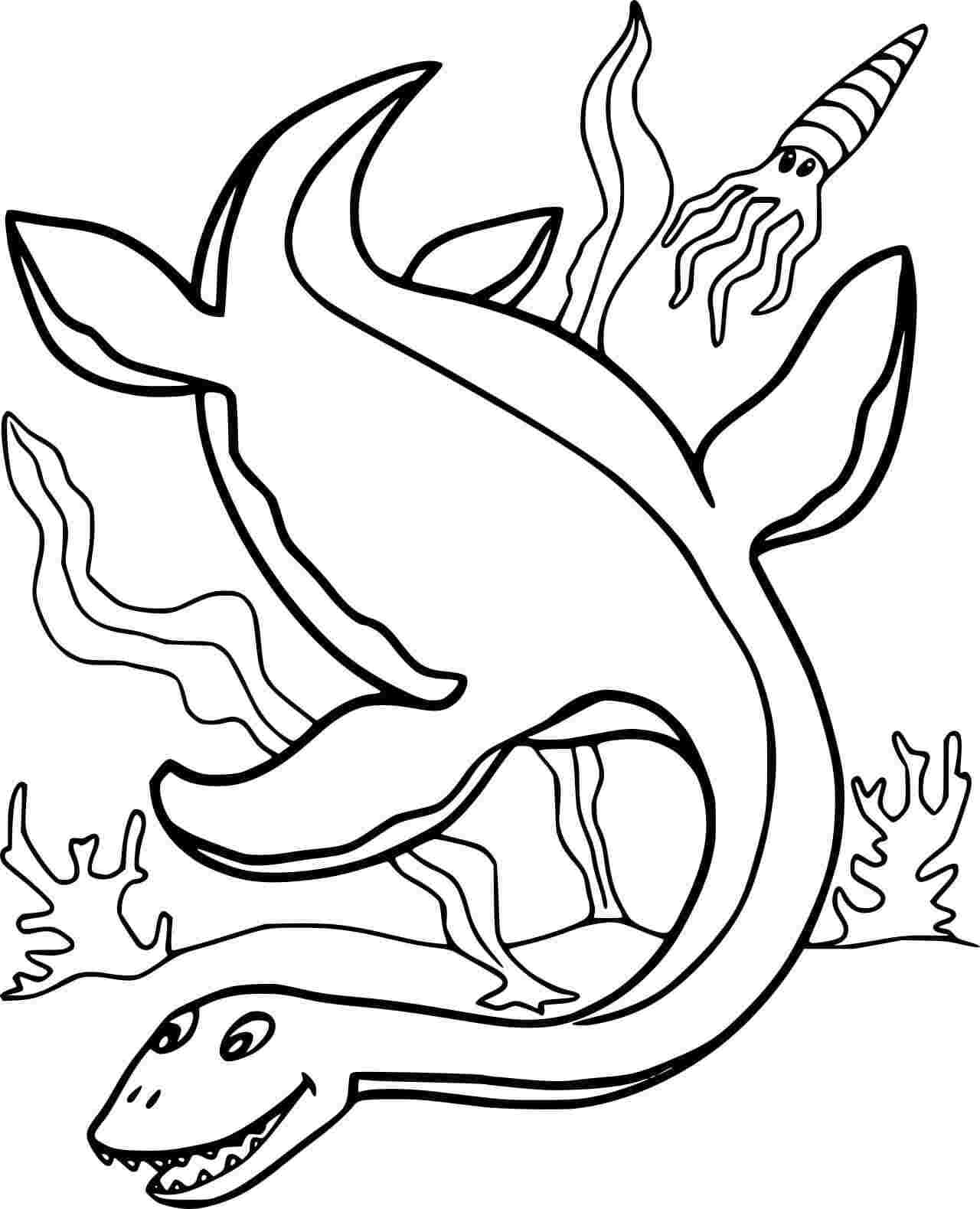 Plesiosaurus Dinosaur in the sea Coloring Pages