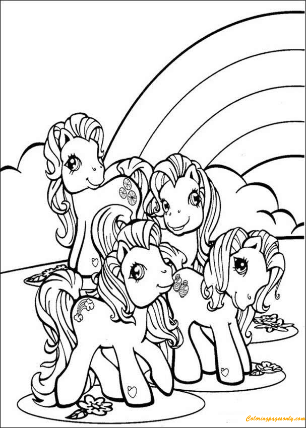 Ponies And Rainbow Coloring Pages