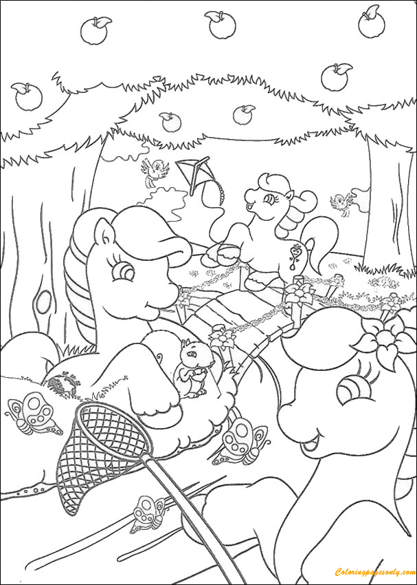 Ponies Playing In The Woods Coloring Page - Free Printable Coloring Pages