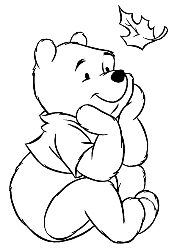 Pooh With A Leaf Coloring Pages