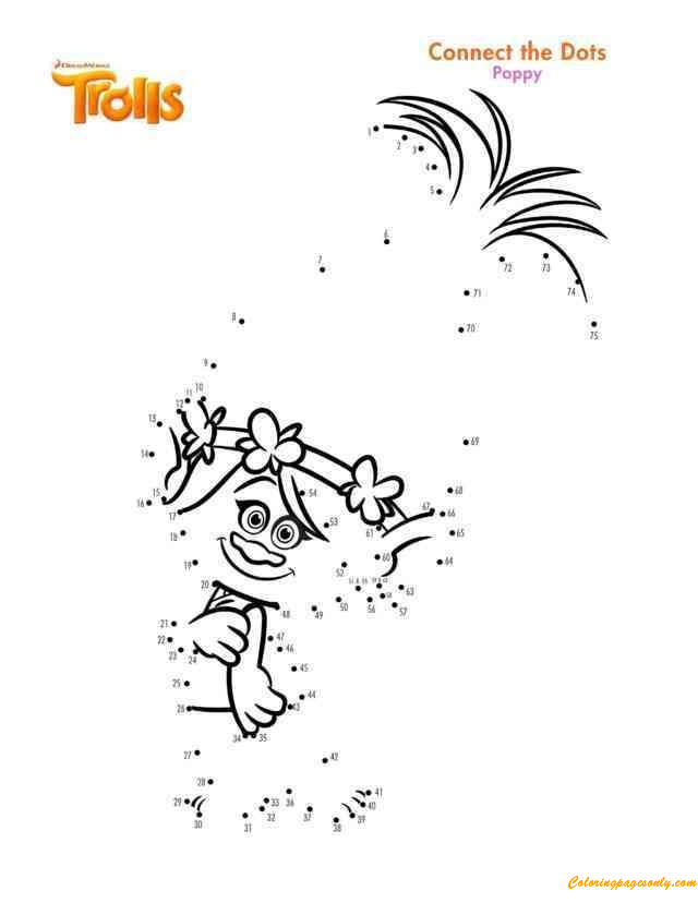 Poppy Connect The Dots Trolls Coloring Pages