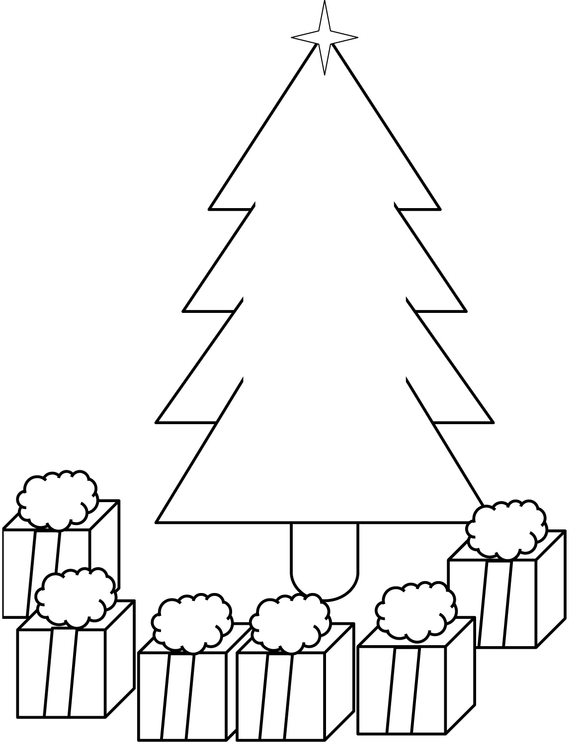 Presents Under Christmas Tree Coloring Page