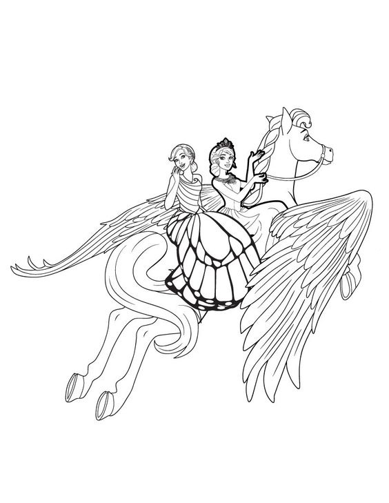 Princess And Her Friend With Horse Coloring Page
