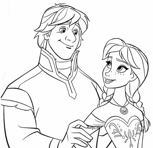 Desenho para colorir princesa Anna e Kristoff