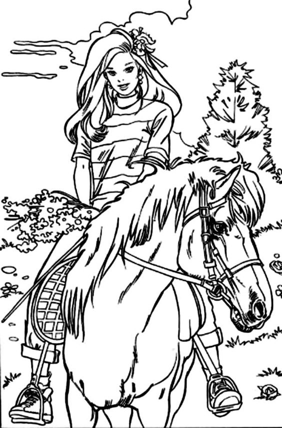 Princess Barbie Riding Horse Coloring Page