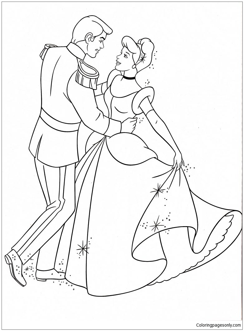 Princess Cinderella and Prince Charming Coloring Pages   Cartoons ...