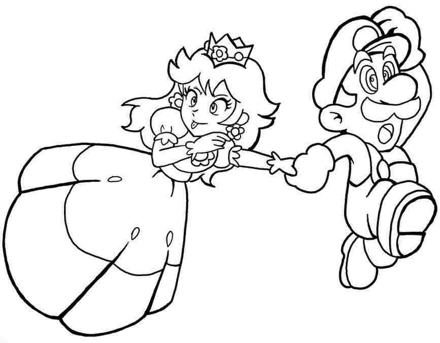 Princess Daisy with Mario run out of enemies Coloring Page