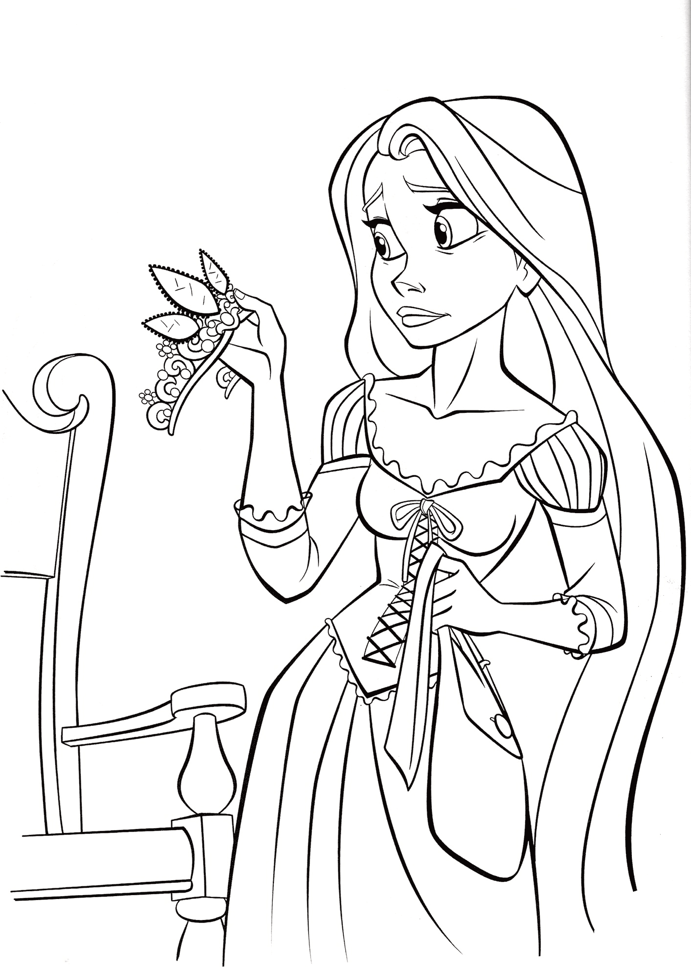Princess Rapunzel with crown Coloring Pages