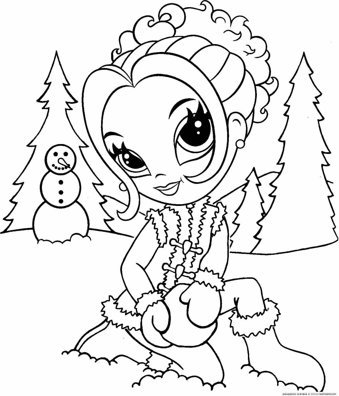 Dibujo de Lisa Frank hace un muñeco de nieve para colorear