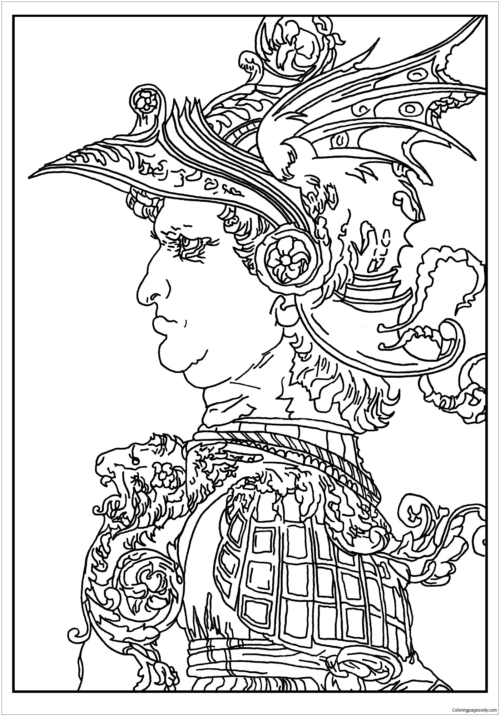 Profile of a warrior in helmet Coloring Page - Free Printable Coloring