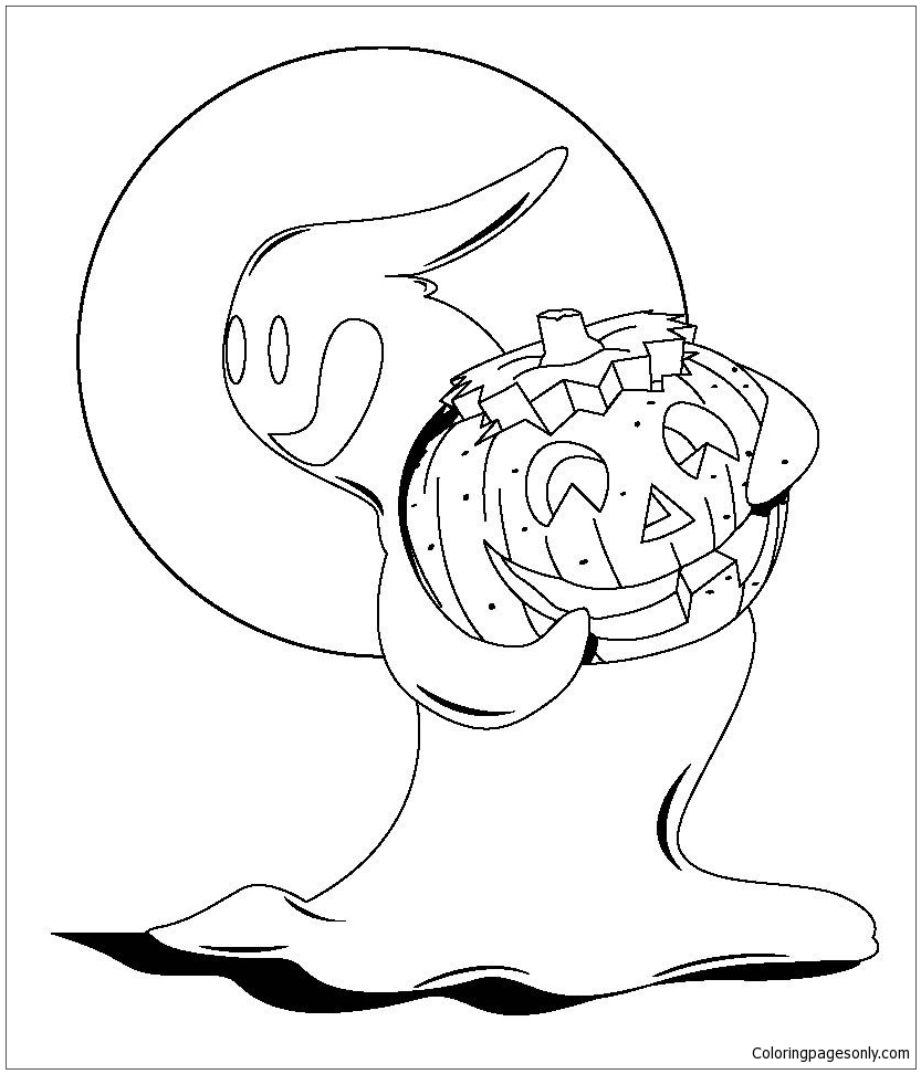 Halloween Pumpkin And Ghost Coloring Page