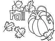 Pagina da colorare di zucca di Halloween e foglie d'autunno