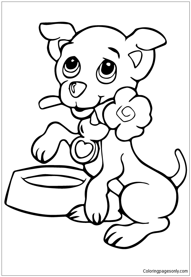 Puppy and Flower 1 Coloring Pages