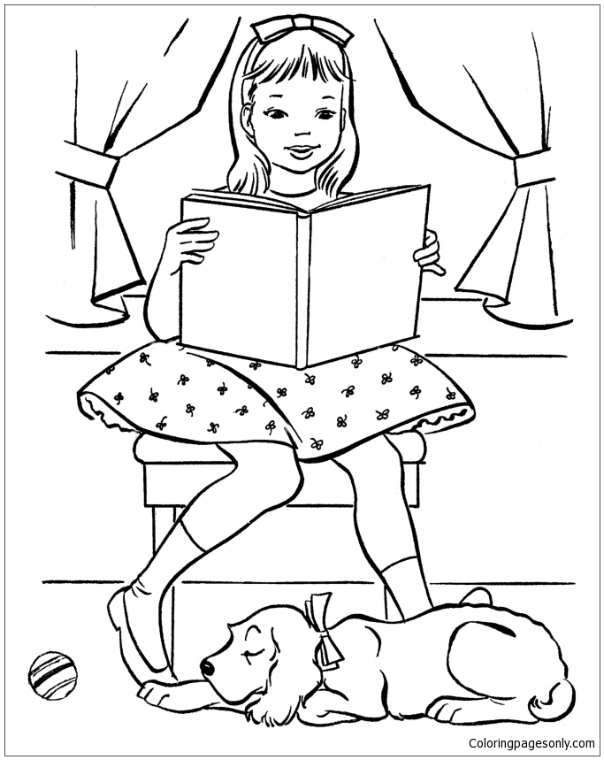 Puppy Cute Besides A Girl Coloring Pages