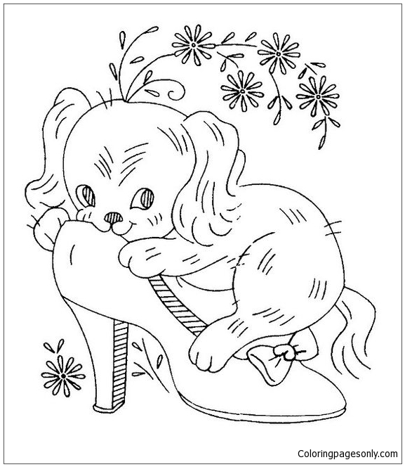 Puppy Cute On A Shoe! Coloring Page