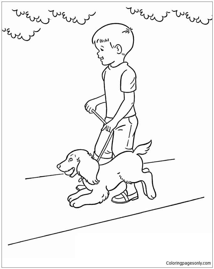 Puppy On Leash Coloring Page