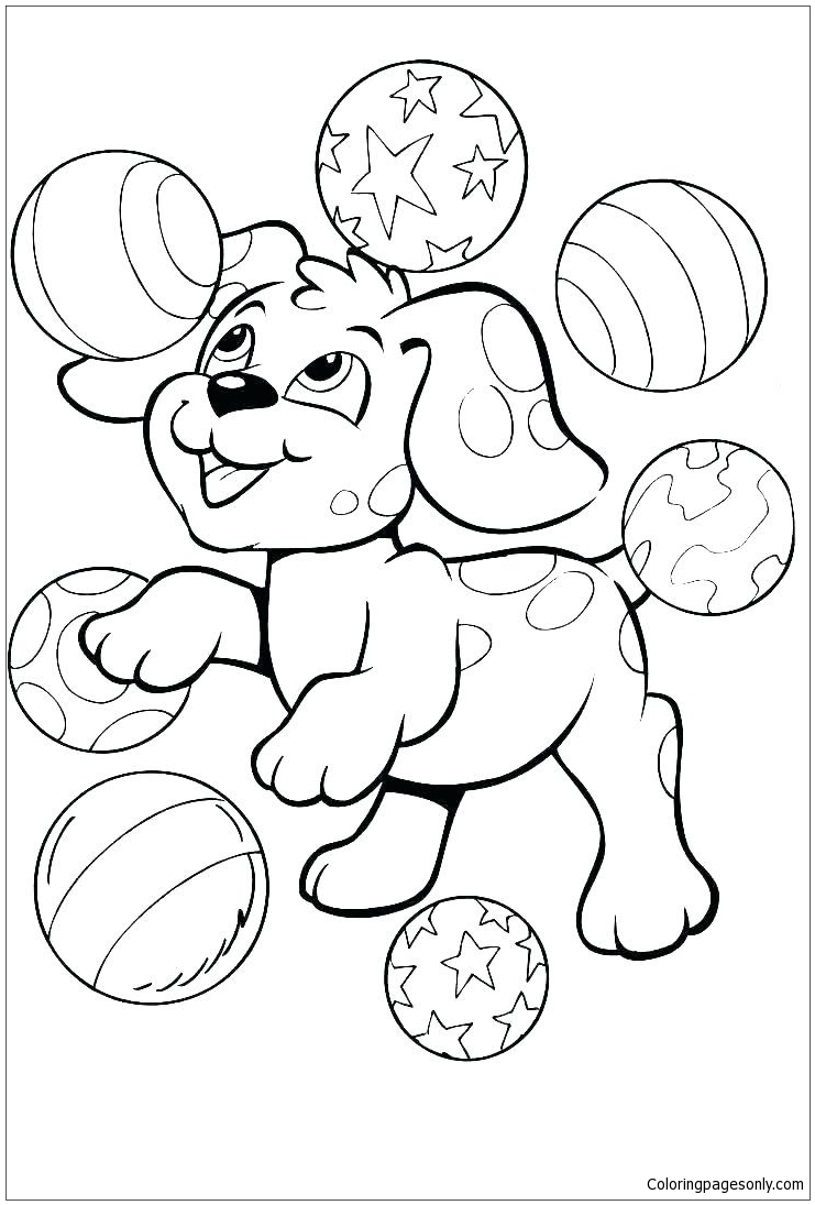 Puppy playing with balloon Coloring Pages - Puppy Coloring ...