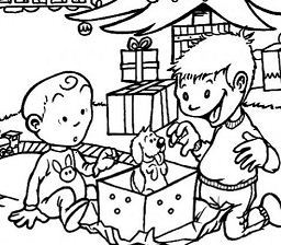 Puppy Under The Xmas Tree Coloring Pages