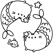 Pusheen Fishes Coloring Page