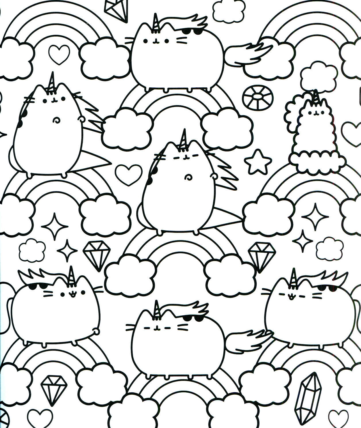 Pusheen Unicorn Cat on the rainbow Coloring Pages   Cat Coloring Pages ...
