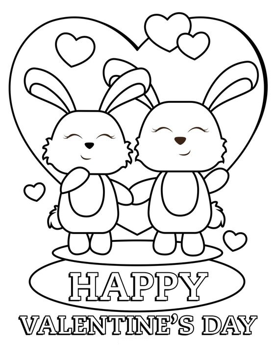 Rabbit Couple Happy Valentines Day Coloring Page