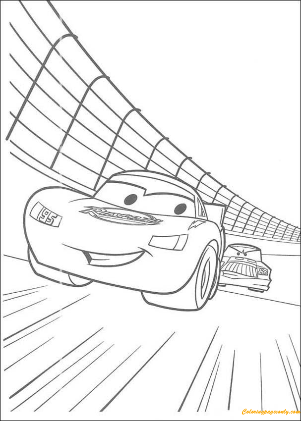 Racing Between Lightning Mc Queen And Chick Hicks Coloring Pages