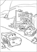 McQueen pasando por Radiator Springs de Disney Cars Coloring Page