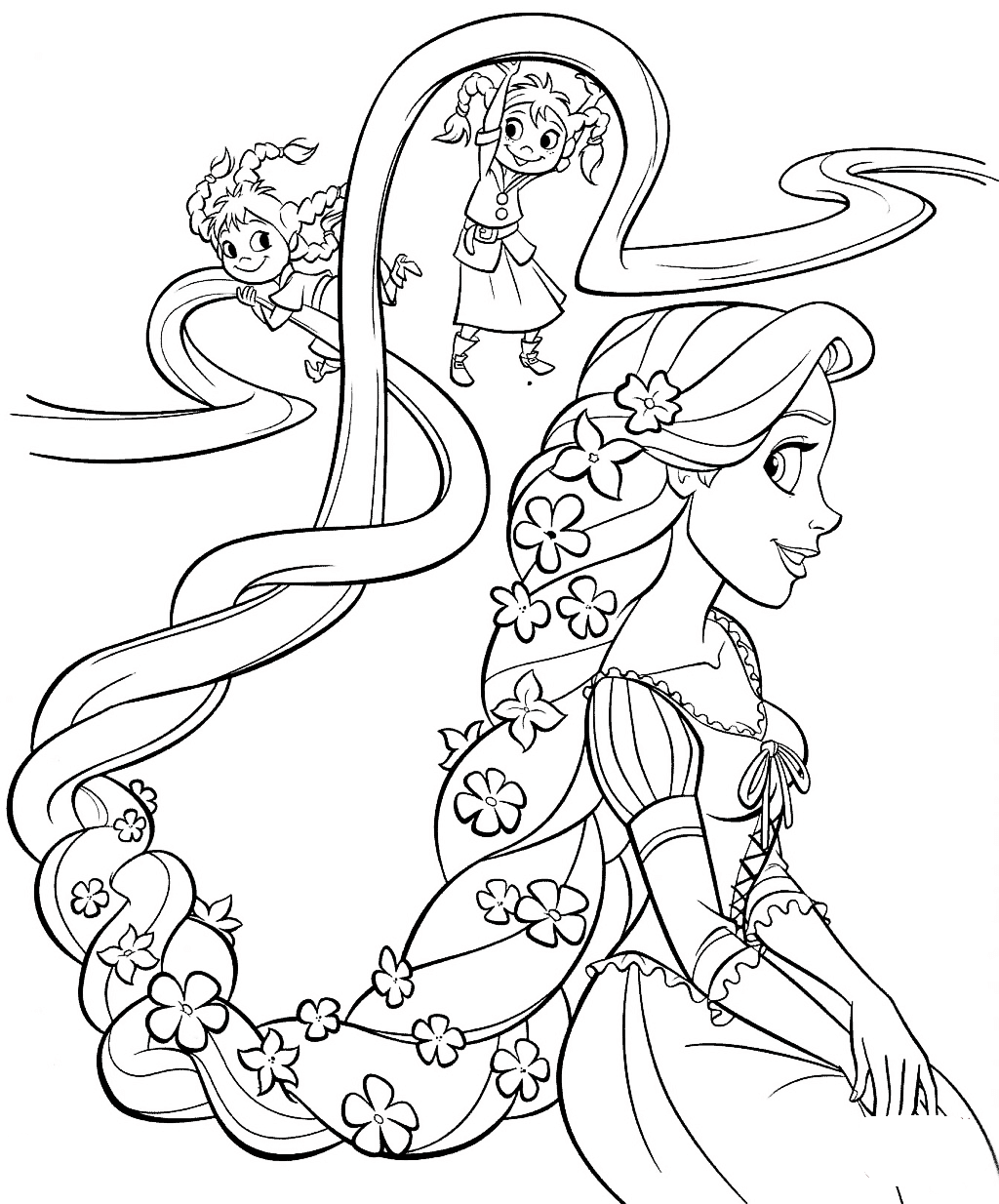 Rapunzel And Twins Coloring Pages
