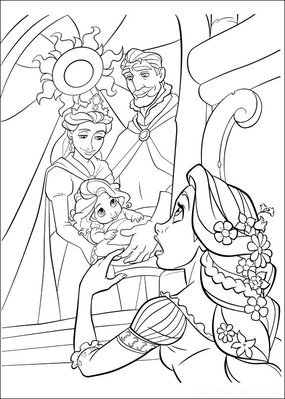 Desenho de Rapunzel e sua família para colorir