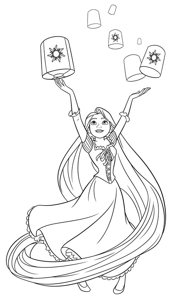 Rapunzel and the lanterns Coloring Page