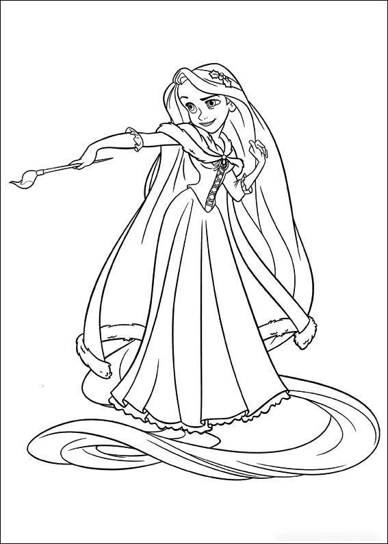 Rapunzel is holding a pain brush from Rapunzel